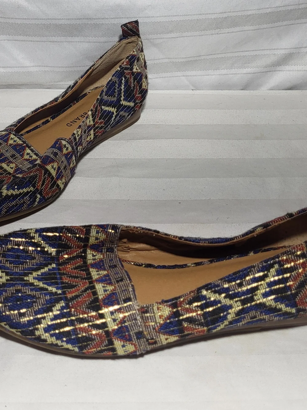 Lucky Brand Multicolor Geometric Pointed Toe Flats - Navy, Brown, Cream